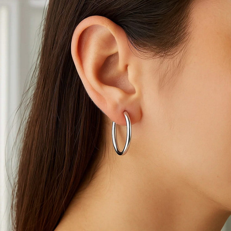 10k White Gold Polished Hoop Earrings (3x25mm) Product Image