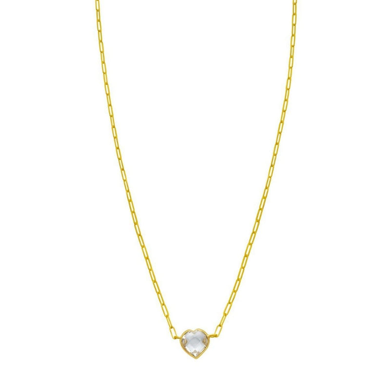 14K Yellow Gold White Topaz Heart Necklace (1.50 mm) 14K yellow gold necklace with heart white topaz stone pendant