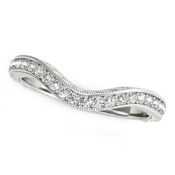 14k White Gold Milgrained Baroque Curved Diamond Wedding Ring (1/6 cttw) 14K white gold curved wedding ring with milgrained round diamond stones