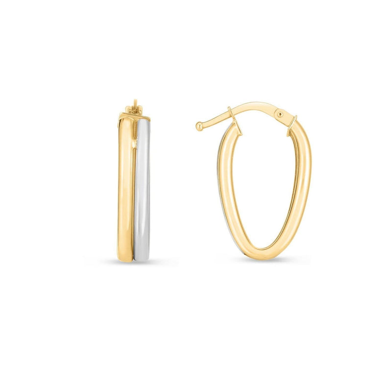 14K Tow Tone Gold Double Oval Hoop Earrings 14K two-tone gold double oval hoop earrings in yellow and white finish