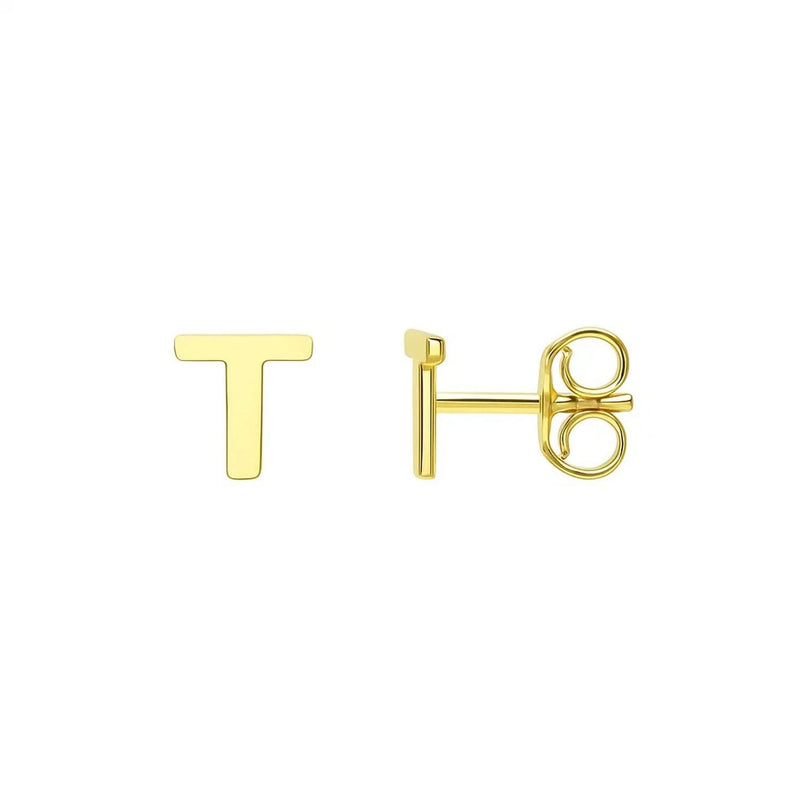 14K Yellow Gold Yours Truly Initial T Stud Earrings 14K yellow gold initial T stud earrings in polished solid gold