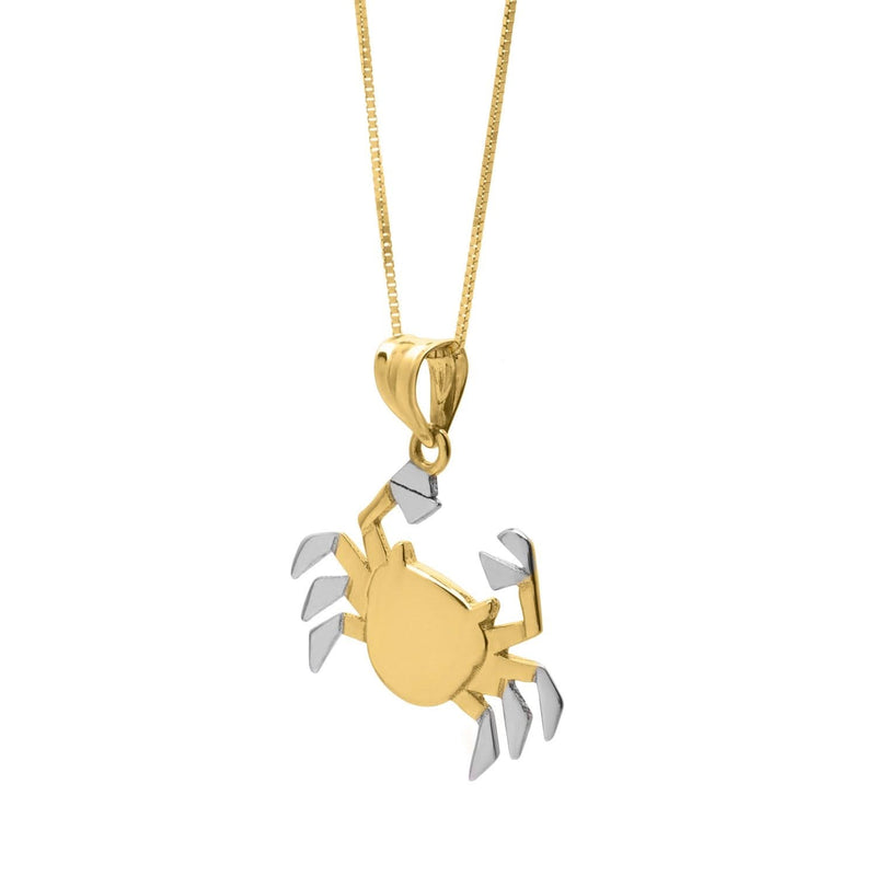 Crab Necklace in 10K Two Tone Yellow Gold 10K two tone yellow gold crab pendant necklace with textured shell detail