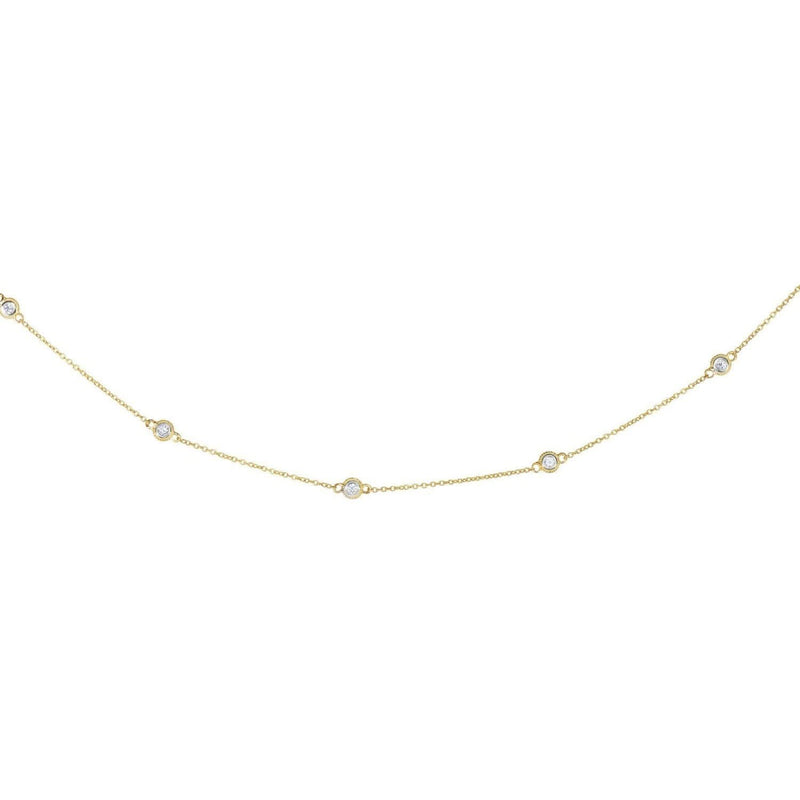 14k Yellow Gold Station Necklace with Round Diamonds Product Image