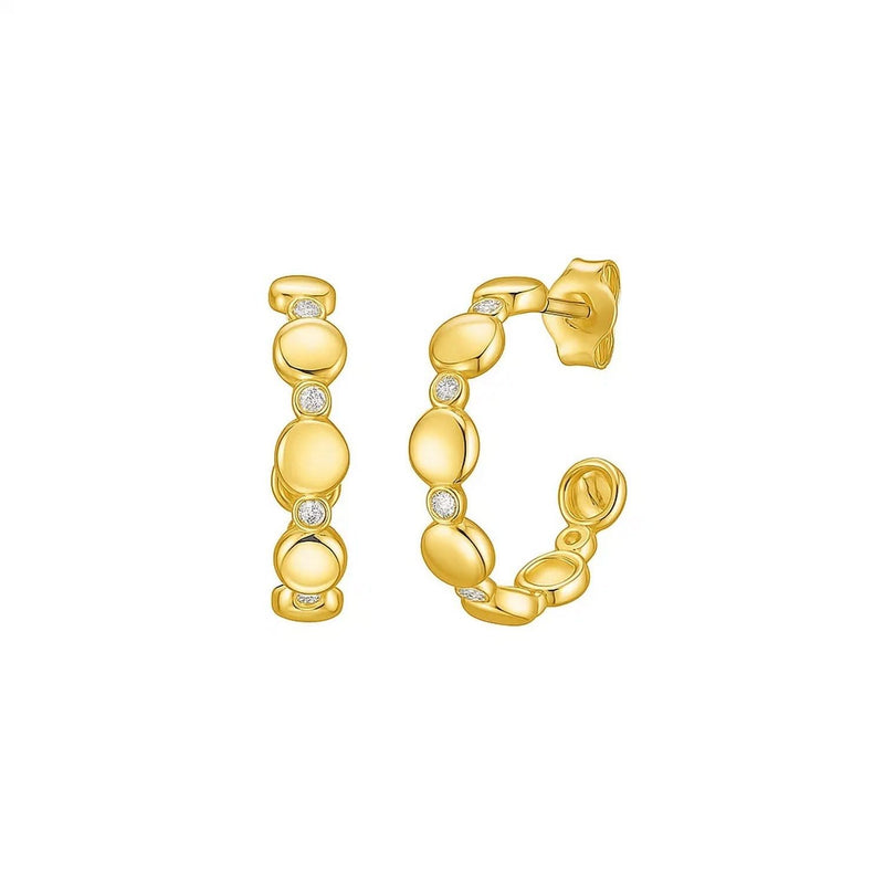 Yellow Gold Diamond Bauble Hoop Earrings (0.08cttw) Yellow gold hoop earrings with round diamond stones along the outer edge