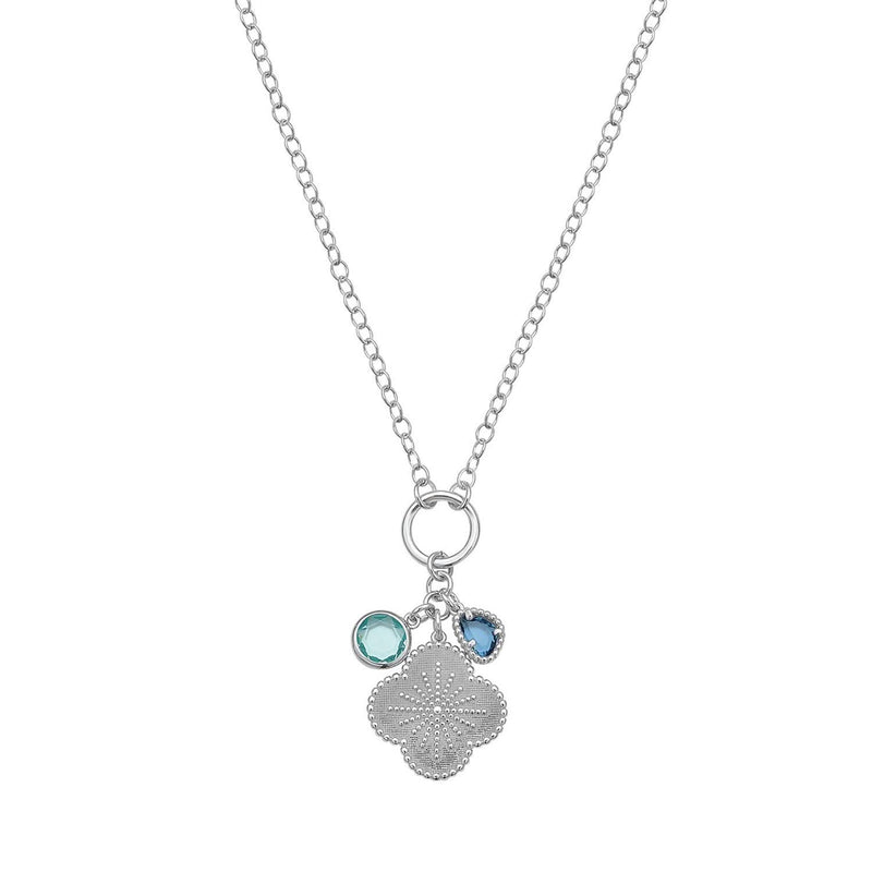 Sterling Silver Rhodium Plated Flower Cubic Zirconia Charm Necklace 925 sterling silver rhodium plated flower necklace with cubic zirconia stones