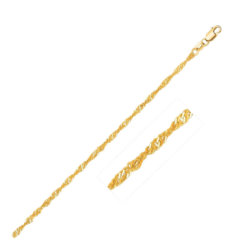 10k Yellow Gold Singapore Chain (1.80 mm) 10K yellow gold Singapore chain with twisted diamond-cut links at 1.80 mm