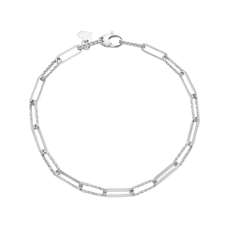 14K White Gold Mini Diamante Paperclip Bracelet (3.20 mm) 14K white gold paperclip chain bracelet with 3.20 mm links and lobster clasp