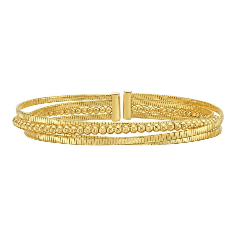 14K Yellow Gold Polished Omega And Beaded Layered Cuff (7.80 mm) 14K yellow gold layered cuff bangle with polished omega and beaded bands