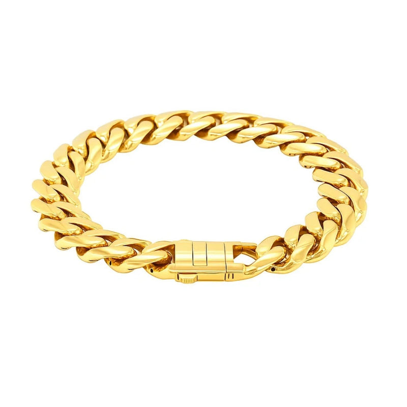 14k Yellow Gold 8 1/2 inch Wide Polished Curb Chain Bracelet (13.50 mm) Product Image