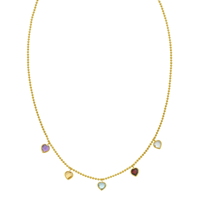 14K Yellow Gold Multi Gemstone Heart Necklace (1.50 mm) 14K yellow gold necklace with heart-shaped pendant on a fine chain