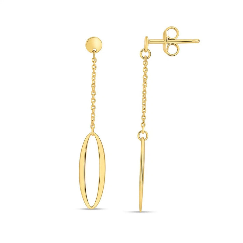 14K Yellow Gold Single Oval Drop Earrings 14K yellow gold drop earrings with oval open-form design