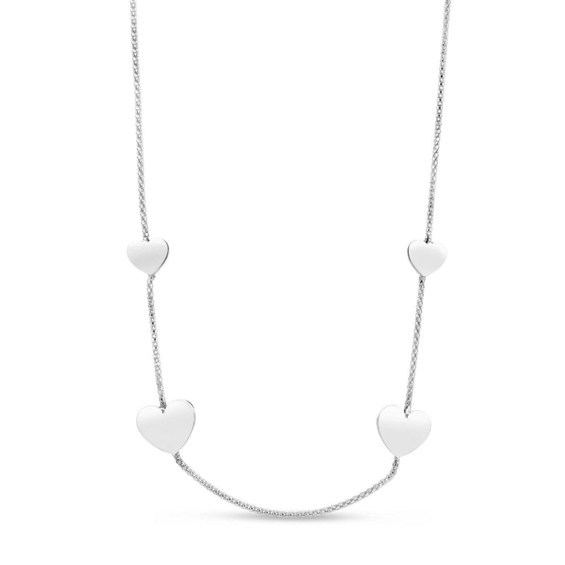 Sterling Silver Rhodium Plated Hearts Station Necklace 925 rhodium plated sterling silver station necklace with heart shaped stations