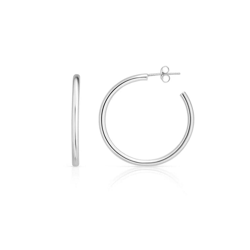 Sterling Silver Round Tube C Hoop Earrings 925 sterling silver round tube C hoop earrings with smooth polished profile