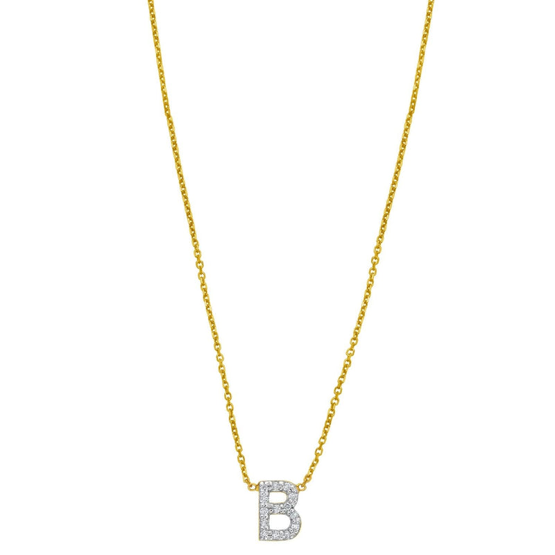 14K yellow gold B initial pendant necklace with mini diamond accents