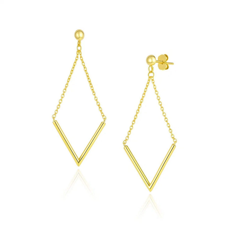 14k Yellow Gold Diamond Shape Chain Drop Earrings Product Image