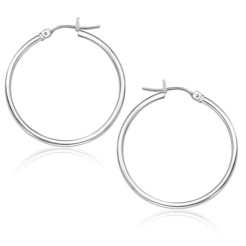 10k White Gold Polished Hoop Earrings (1.5x25 mm) Product Image