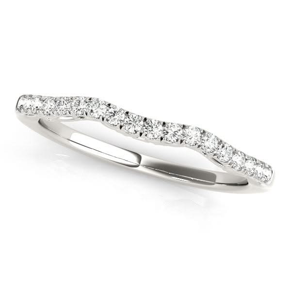 14k White Gold Wave Motif Diamond Wedding Band (1/5 cttw) 14K white gold wedding band with flush-set round diamond stones in wave motif