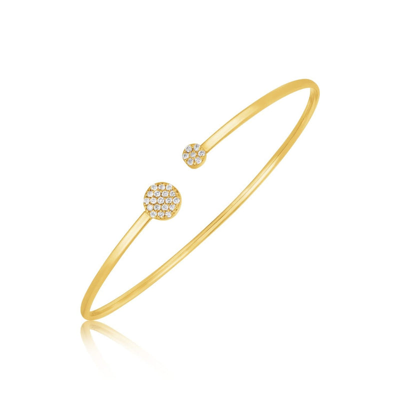 14k Yellow Gold High Polish Diamond Cluster Bangle (2.00 mm) 14K yellow gold bangle with cluster-set round diamond stones on the front