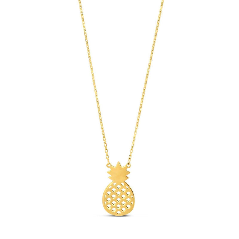 Pineapple Necklace in 10K Yellow Gold 10K yellow gold pineapple pendant necklace with cross-hatched body and leaf crown