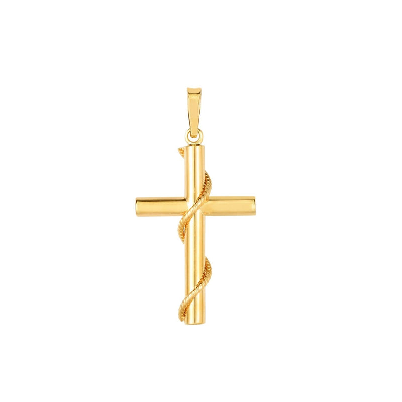 14K Yellow Gold Tube Cross Pendant with Rope Detailing 14K yellow gold tube cross pendant with twisted rope detailing