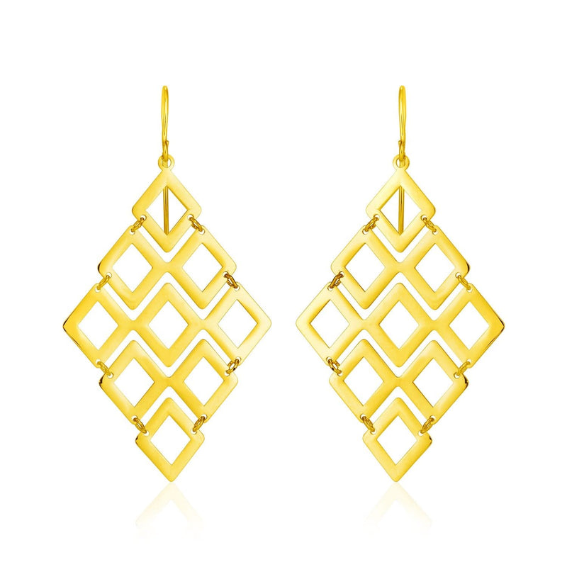14k Yellow Gold Earrings with Polished Open Diamond Motifs Product Image