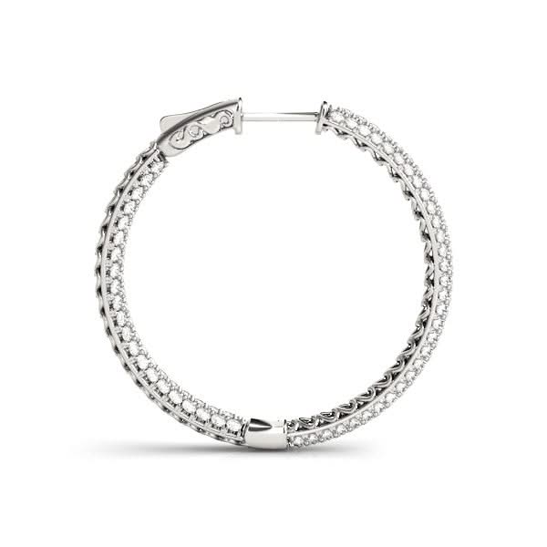 14k White Gold Two Row Pave Set Diamond Hoop Earrings (7 cttw) 14K white gold hoop earrings with two rows of pavé diamond stones