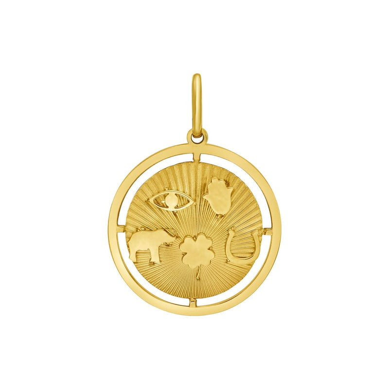 14K Yellow Gold Polished Lucky Symbols Disc Charm Pendant 14K yellow gold polished lucky symbols disc charm pendant
