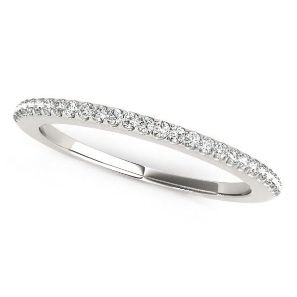 14k White Gold Pave Scallop Setting Diamond Wedding Band (1/8 cttw) 14K white gold ring with a row of round pave diamond stones