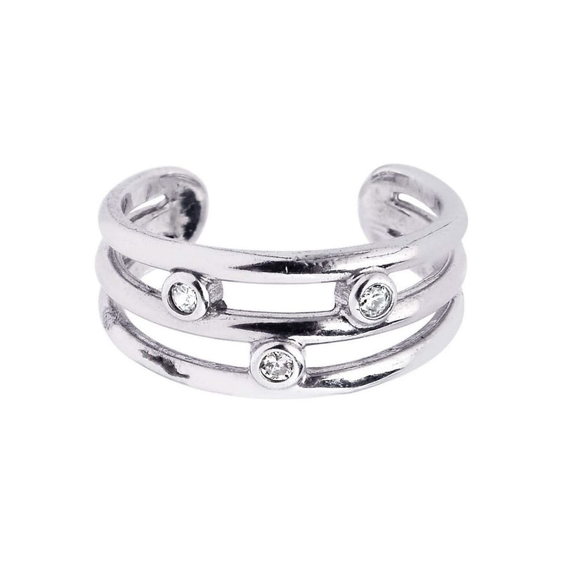 Sterling Silver Rhodium Plated Triple Line Open Motif Cubic Zirconia Toe Ring Product Image