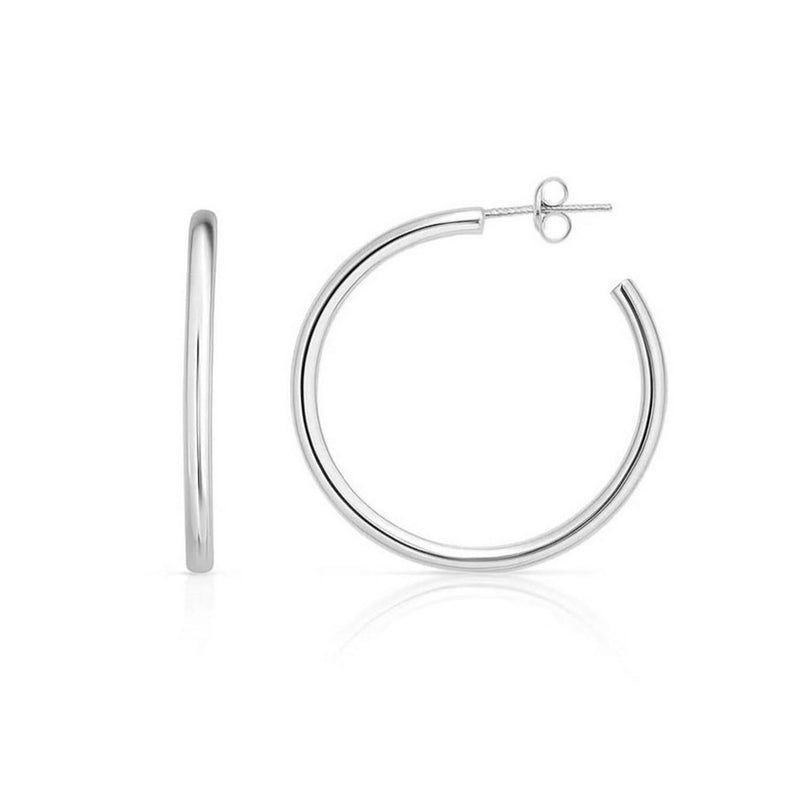 Sterling Silver Round Tube C Hoop Earrings 925 sterling silver round tube C hoop earrings with smooth polished finish