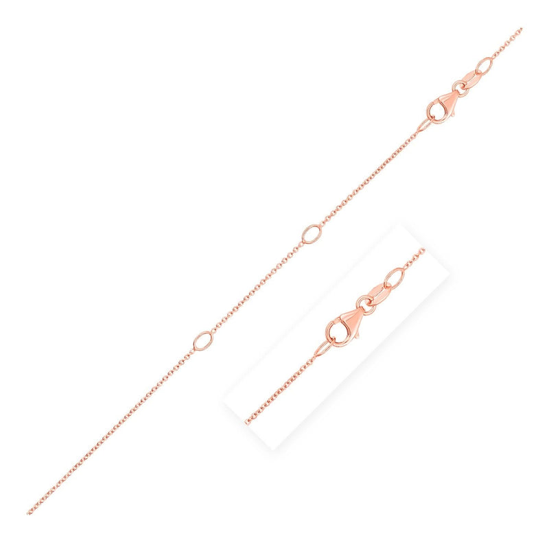 Double Extendable Cable Chain in 14k Rose Gold (0.97 mm) 14K rose gold cable chain with fine 0.97 mm double extendable links