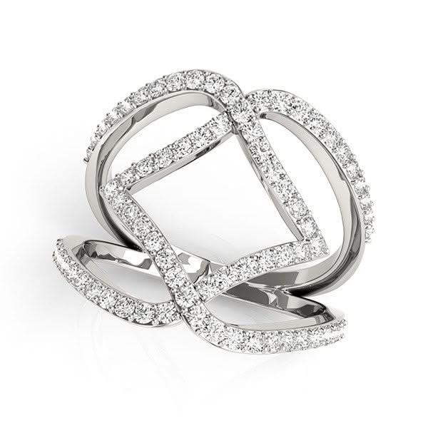 14k White Gold Entwined Design Diamond Dual Band Ring (3/4 cttw) 14K white gold dual band ring with channel-set round diamond stones