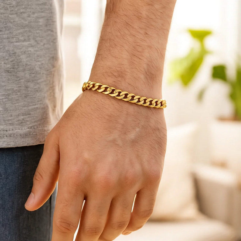 14k Yellow Gold Polished Miami Cuban Chain Bracelet (6.50 mm) Product Image