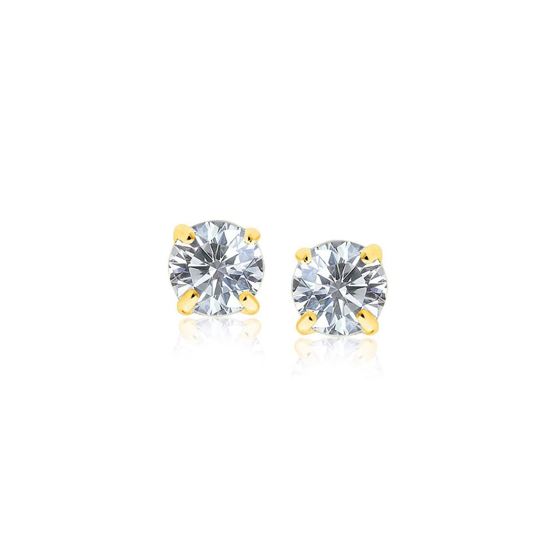14k Yellow Gold Stud Earrings with White Hue Faceted Cubic Zirconia 14K yellow gold stud earrings with faceted white cubic zirconia stones