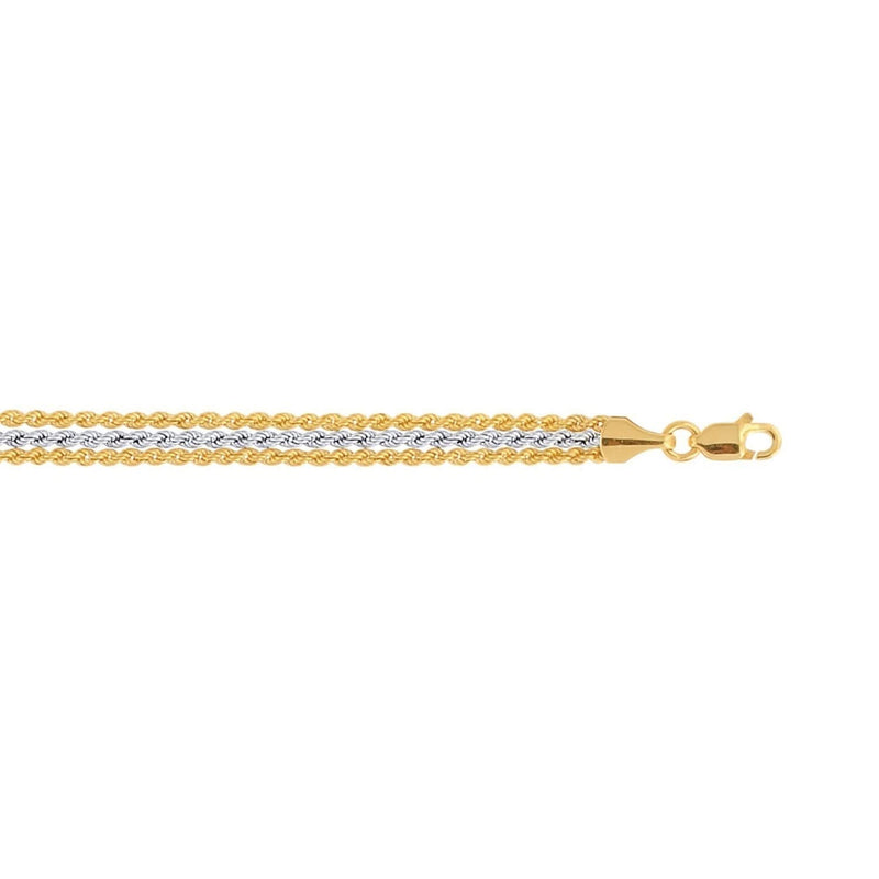 Triple Strand Rope Chain Bracelet in 10k Two Tone Gold (6.35 mm) Product Image