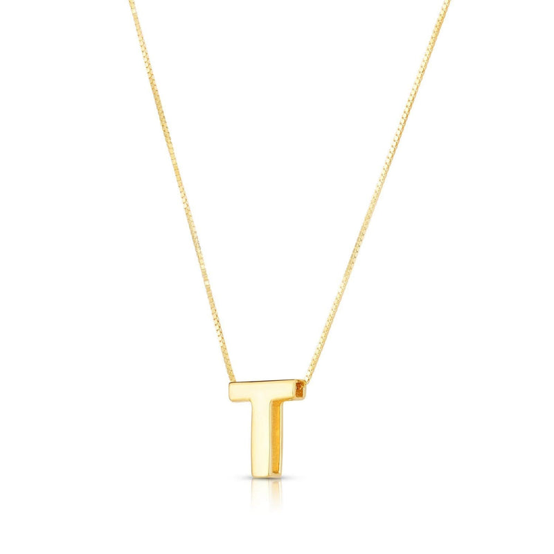 14K Yellow Gold Yours Truly Block Letter Initial T Necklace 14K yellow gold block letter initial T pendant necklace