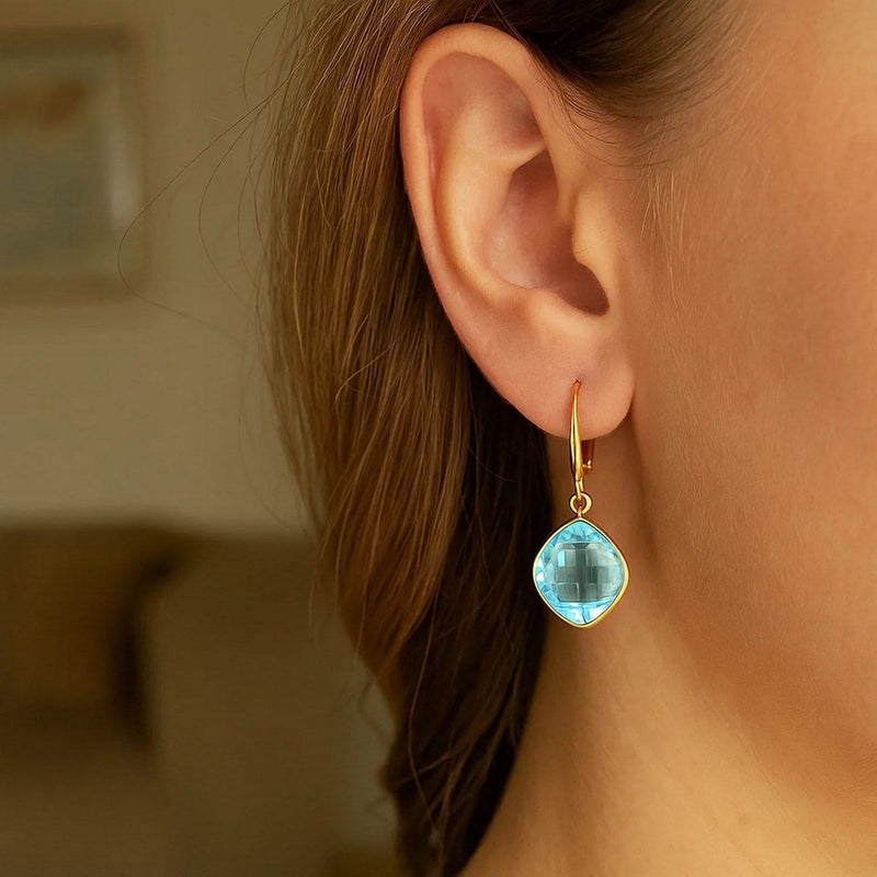 Drop Earrings with Blue Topaz Cushion Briolettes in 14k Yellow Gold Product Image