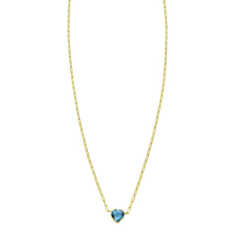 14K Yellow Gold Blue Topaz Heart Necklace (1.50 mm) 14K yellow gold necklace with heart blue topaz stone