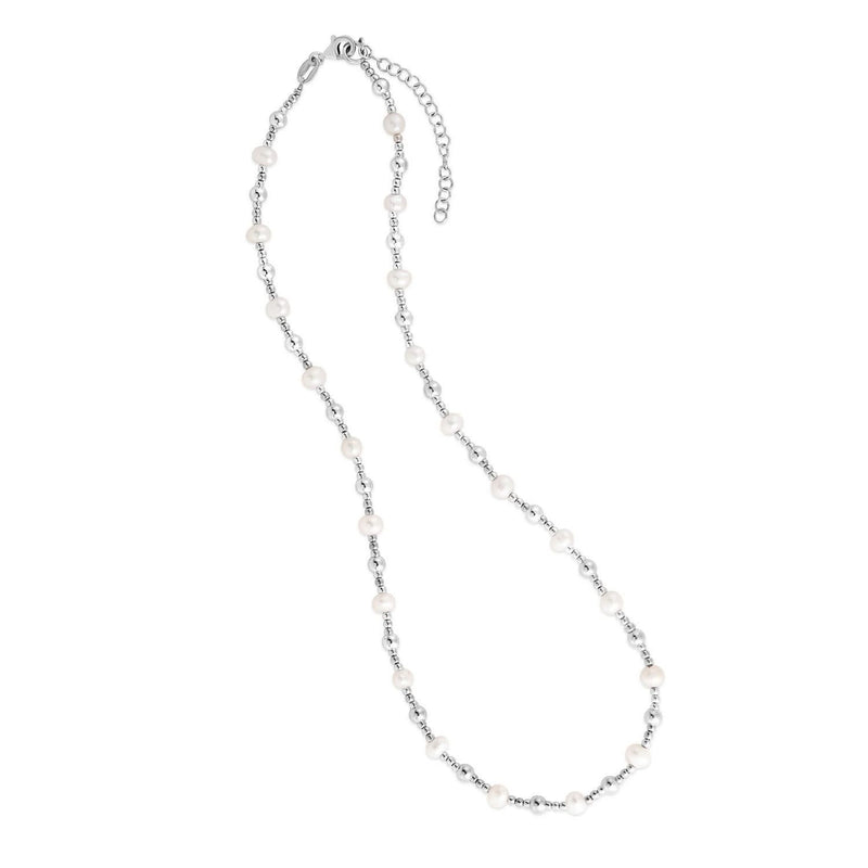 Sterling Silver Rhodium Plated Freshwater Pearl Bead Necklace Sterling silver rhodium plated necklace with pear freshwater pearl beads