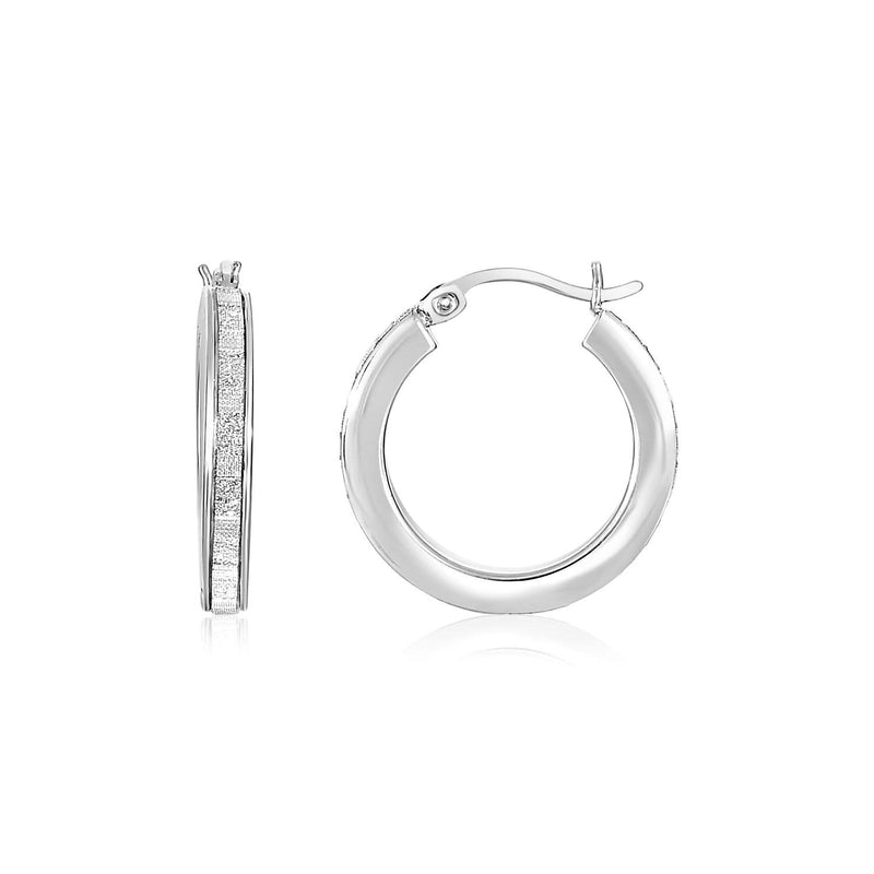 Sterling Silver Small Round Tube Hoop Earrings with Glitter Texture Sterling silver 925 round tube hoop earrings with glitter texture finish