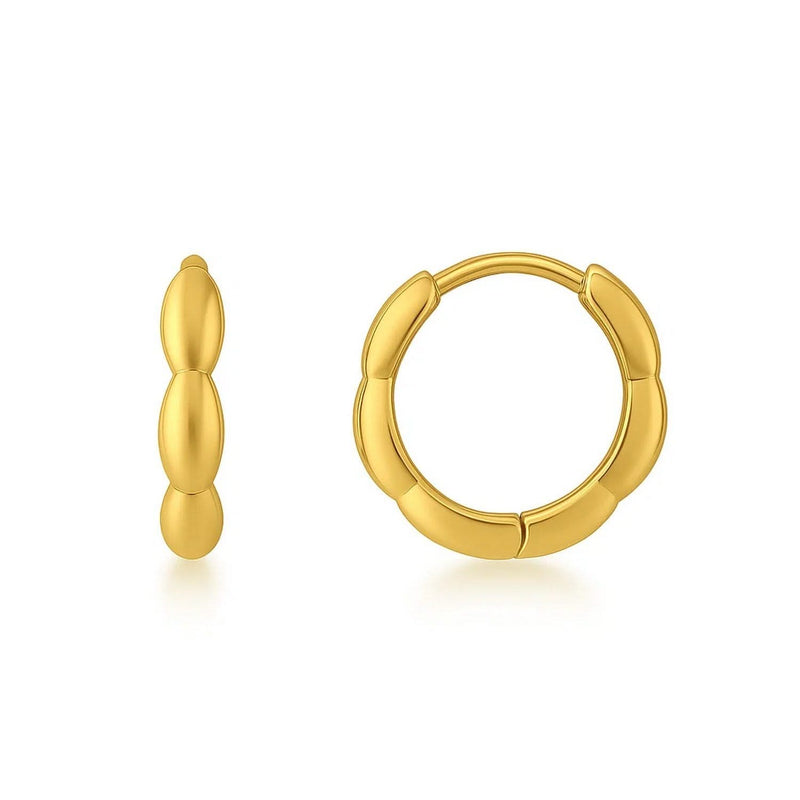 Small Rice Hoop Earrings in 14K Yellow Gold 14K yellow gold small rice hoop earrings with polished snap-post closure