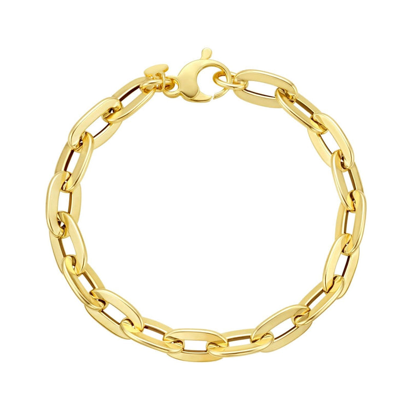 14K Yellow Gold Long Mirror Rolo Link Chain Bracelet (7.30 mm) 14K yellow gold rolo link chain bracelet, 7.30 mm mirror-polished links