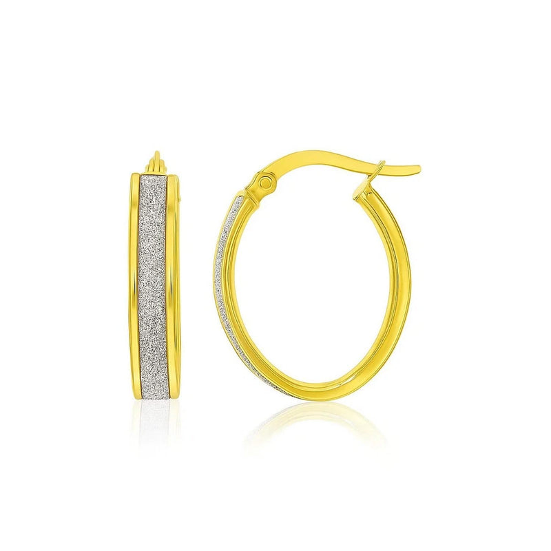 14k Two-Tone Gold Glitter Center Oval Hoop Earrings(4x15mm) Product Image