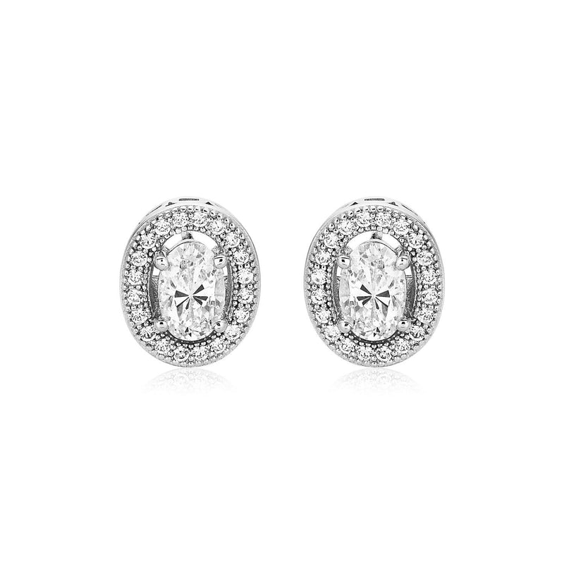 Sterling Silver Beaded Oval Bezel Set Cubic Zirconia Earrings 925 sterling silver ring with oval cubic zirconia stones in beaded bezel settings
