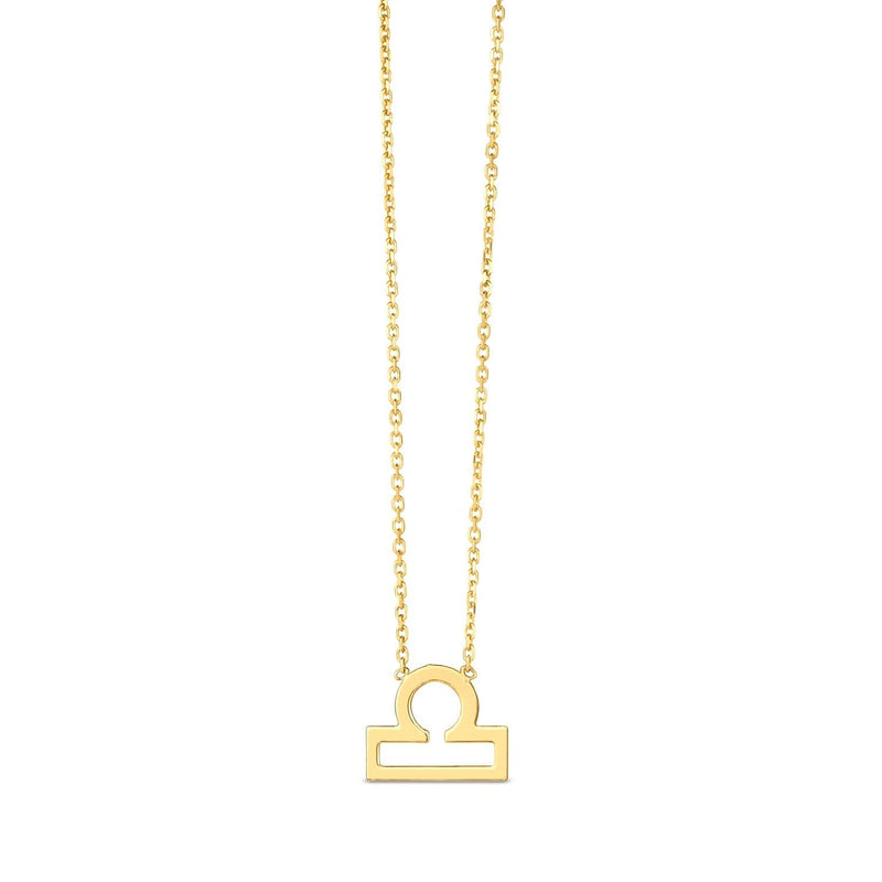 14K Yellow Gold Libra Necklace 14K yellow gold Libra zodiac scales pendant necklace with polished finish