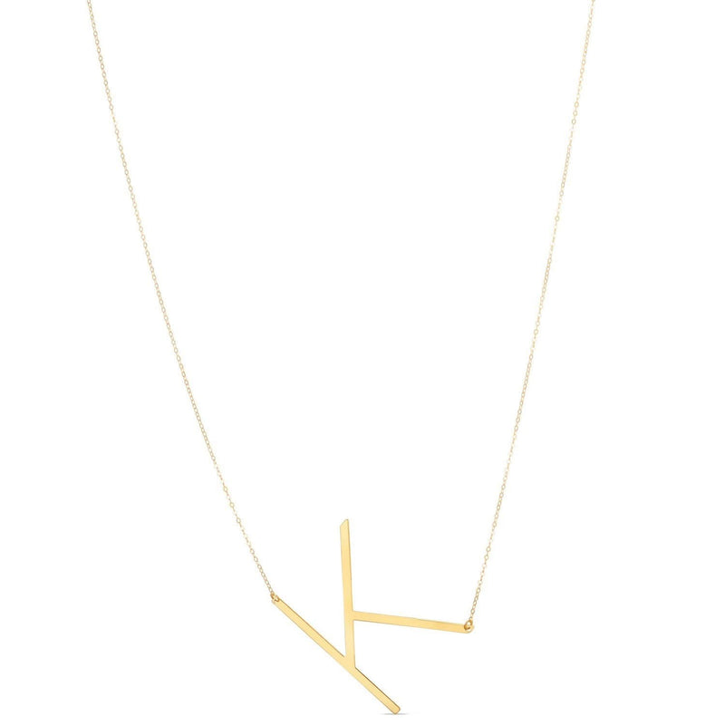 14K Yellow Gold Yours Truly Large Initial K Necklace 14K yellow gold initial K necklace with script letter pendant