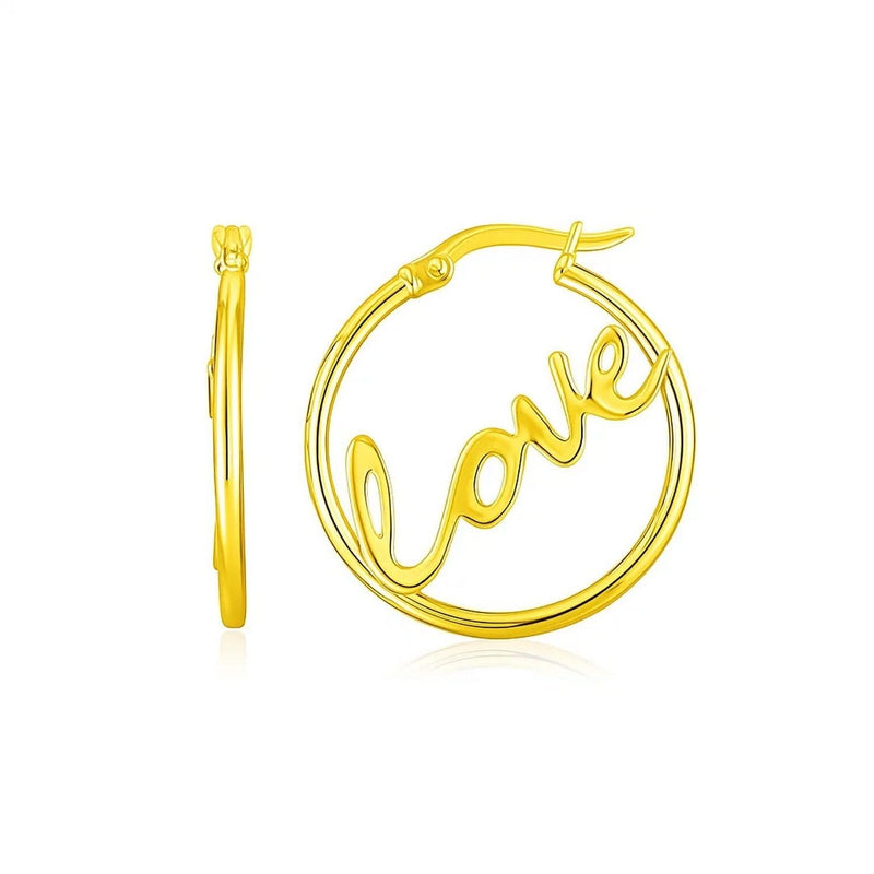 14K Yellow Gold Love Hoop Earrings Product Image