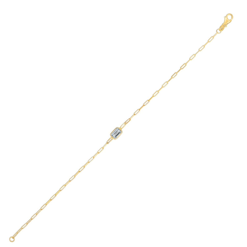 14K Yellow Gold White Topaz Paperclip Bracelet (1.50 mm) 14K yellow gold paperclip bracelet with white topaz accents