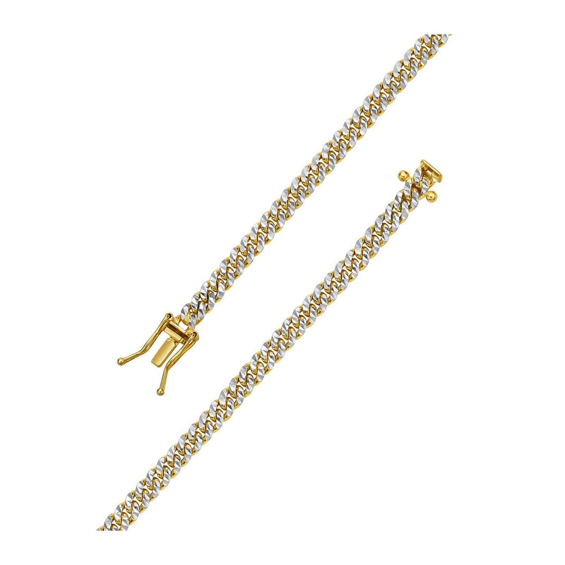 Classic Miami Cuban White Pave Solid Chain in 14k Yellow Gold (4.00 mm) 14K yellow gold Cuban chain with pave-set accents along the links