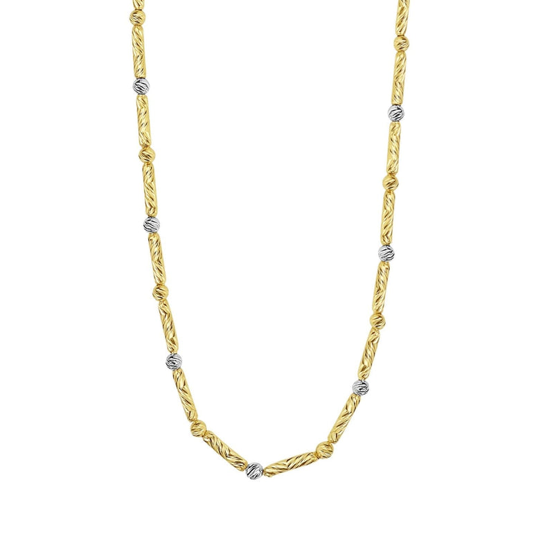 Two Tone Bar and Bead Necklace in 14K Gold 14K two-tone gold bar and bead necklace with alternating yellow and white gold links